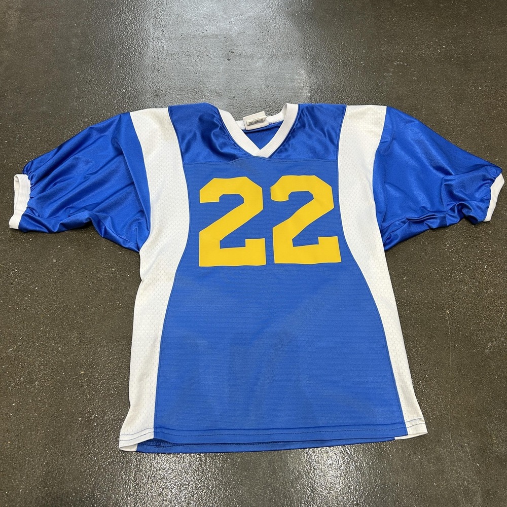 Teamwork Football Jersey Youth Small Medium Blue White 22 Gareis Mesh Uniform